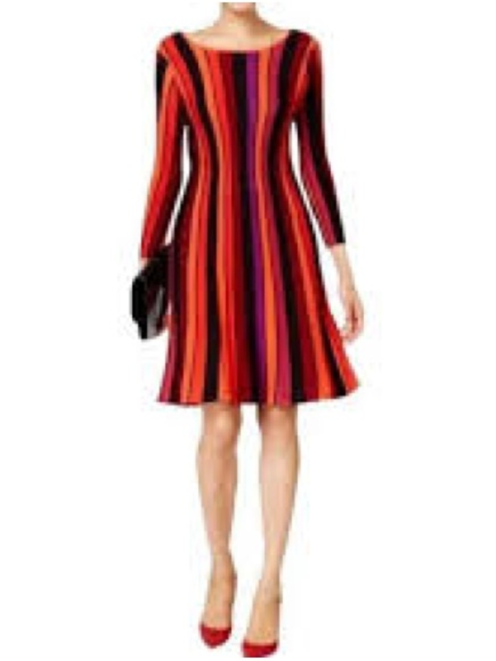 NWT ECI Black and Red Bodycon Knit Dress 3/4 Sleeve Crew Neck-Large